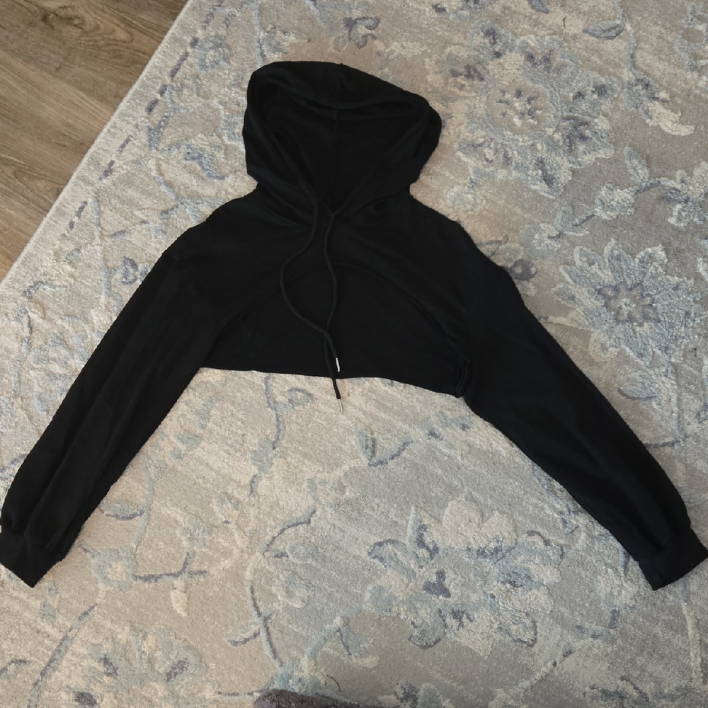 SHEIN Black Super Cropped Hooded Sweatshirt